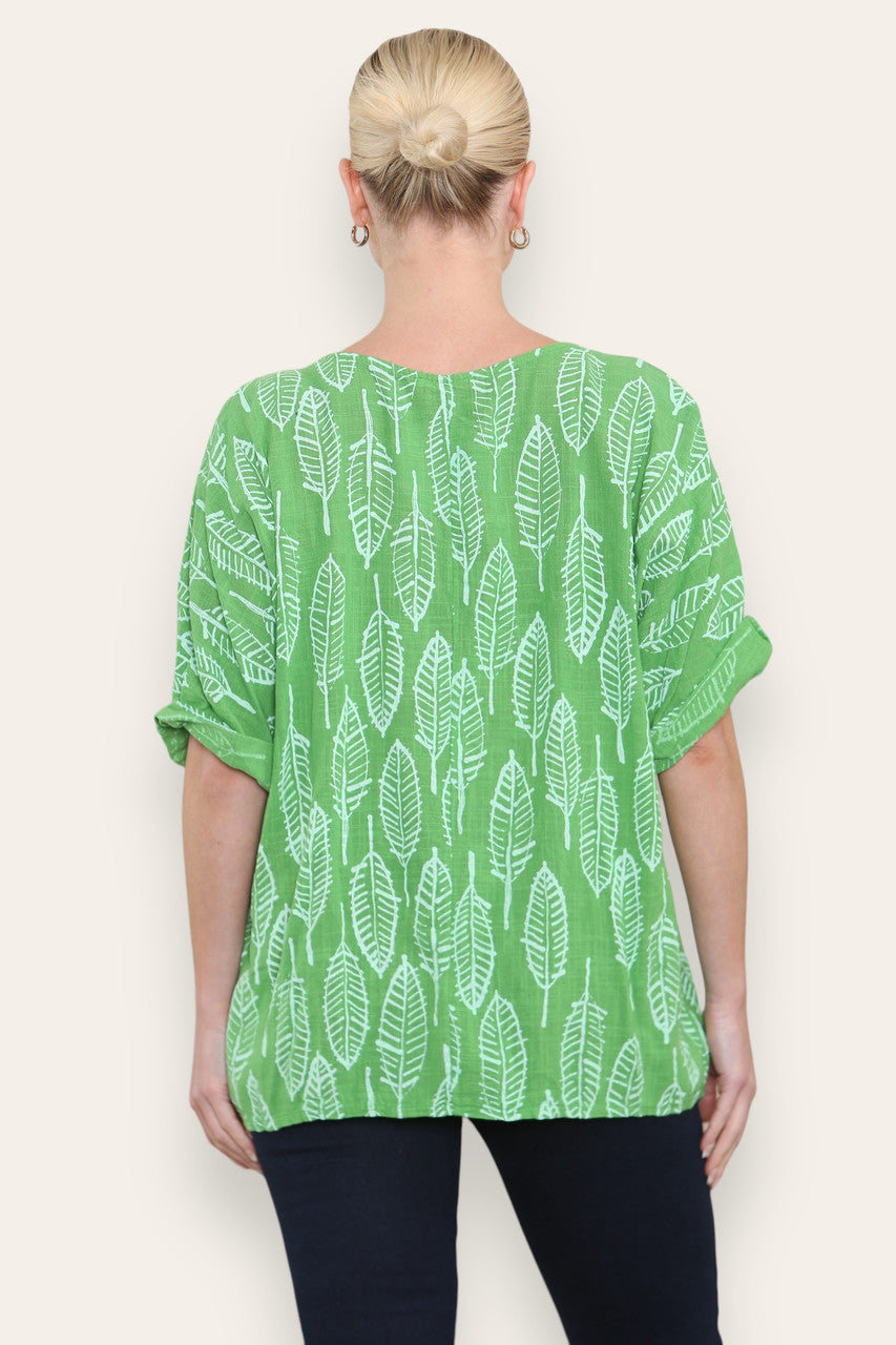 LEAF SKELETON PRINT TOP GREEN