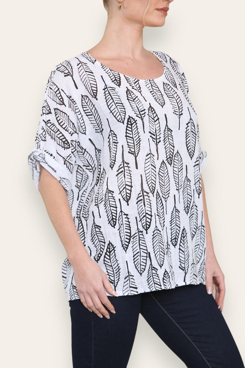 LEAF SKELETON PRINT TOP WHITE