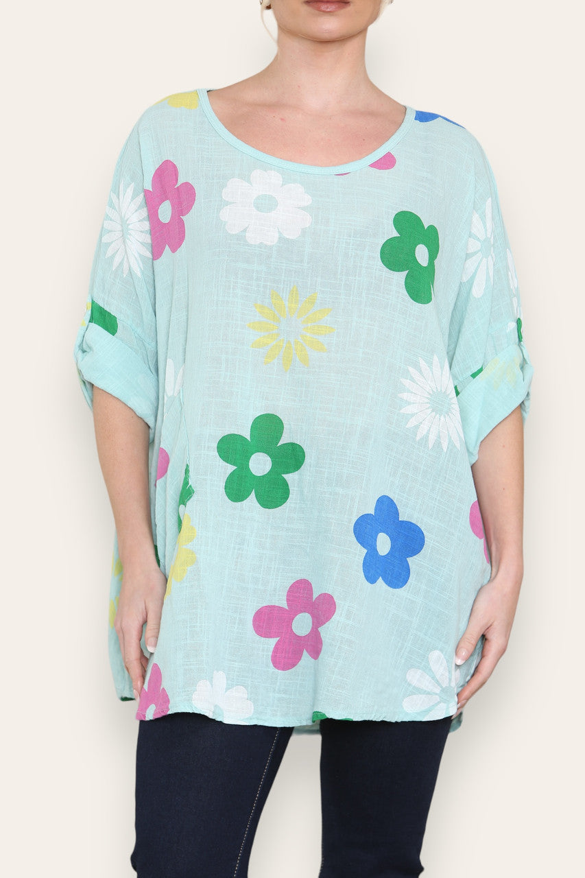 COLOURFUL FLORAL MINX PRINT TOP MINT