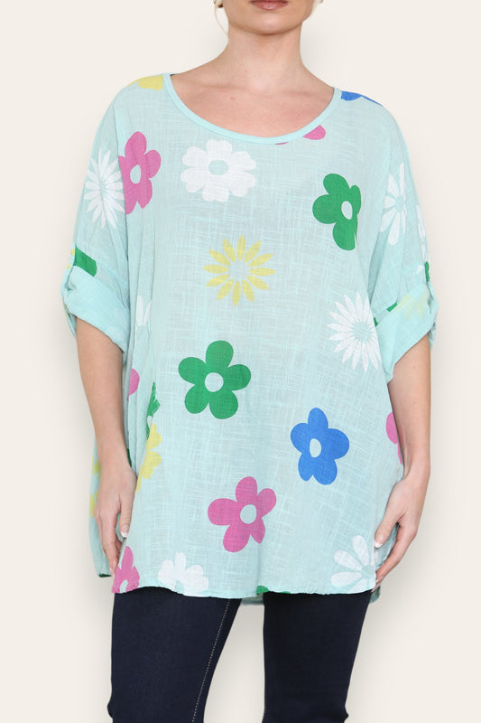 COLOURFUL FLORAL MINX PRINT TOP MINT