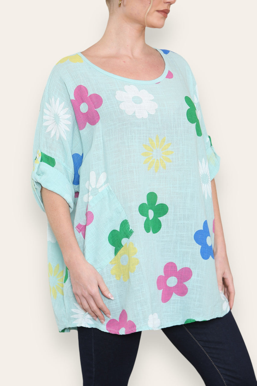 COLOURFUL FLORAL MINX PRINT TOP MINT