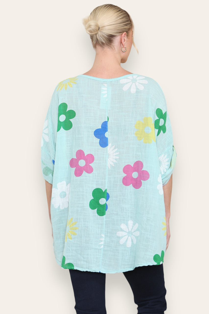 COLOURFUL FLORAL MINX PRINT TOP MINT