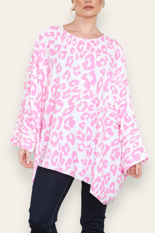 BATWING LEOPARD PRINT TOP PINK