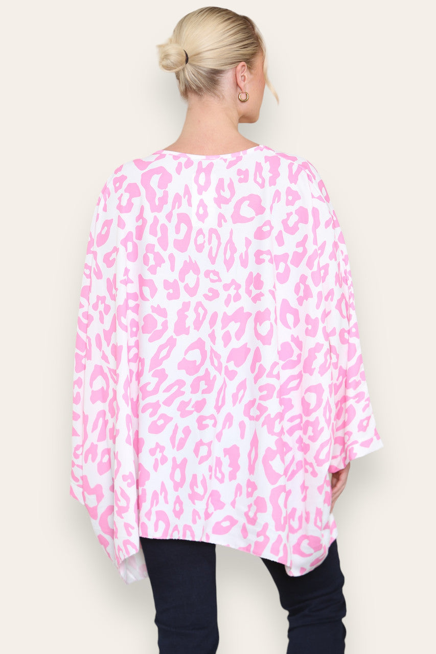 BATWING LEOPARD PRINT TOP PINK