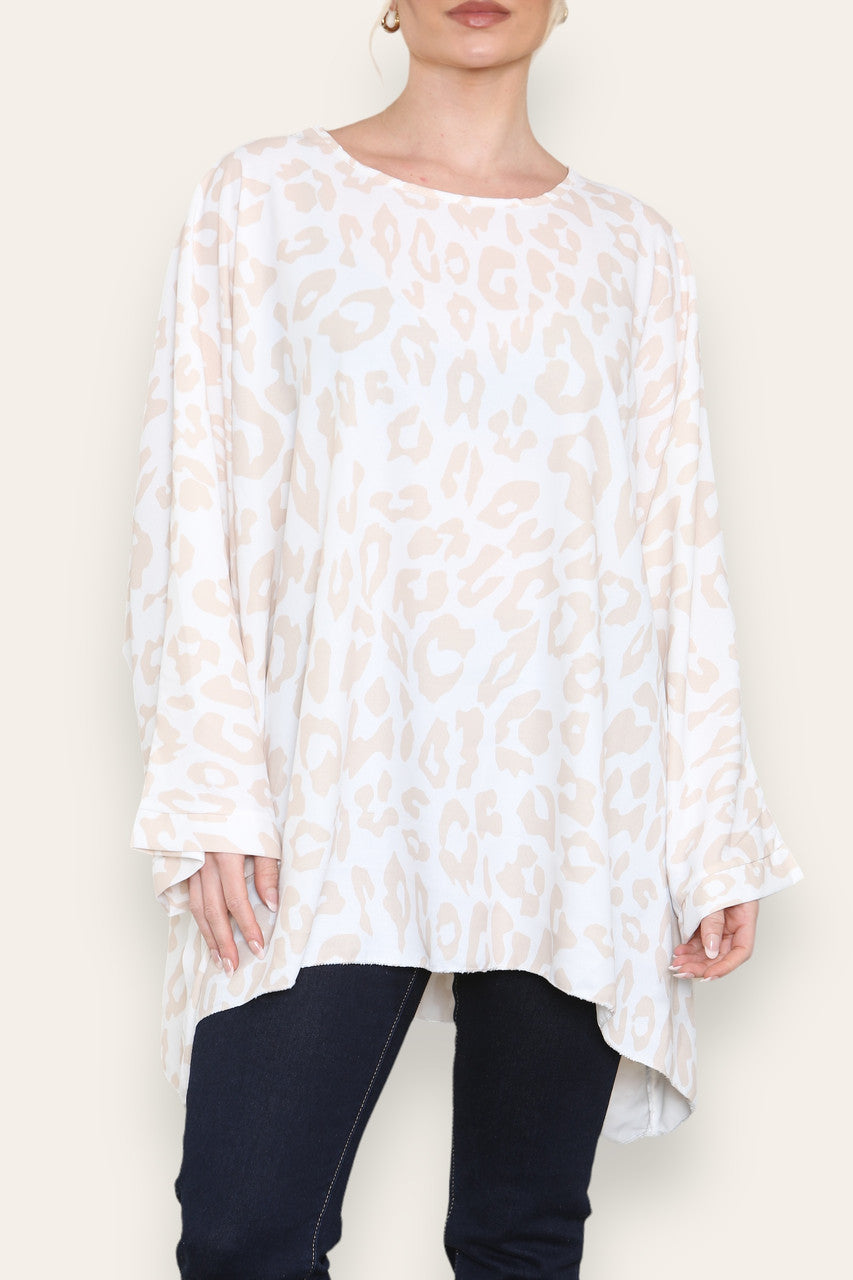 BATWING LEOPARD PRINT TOP STONE