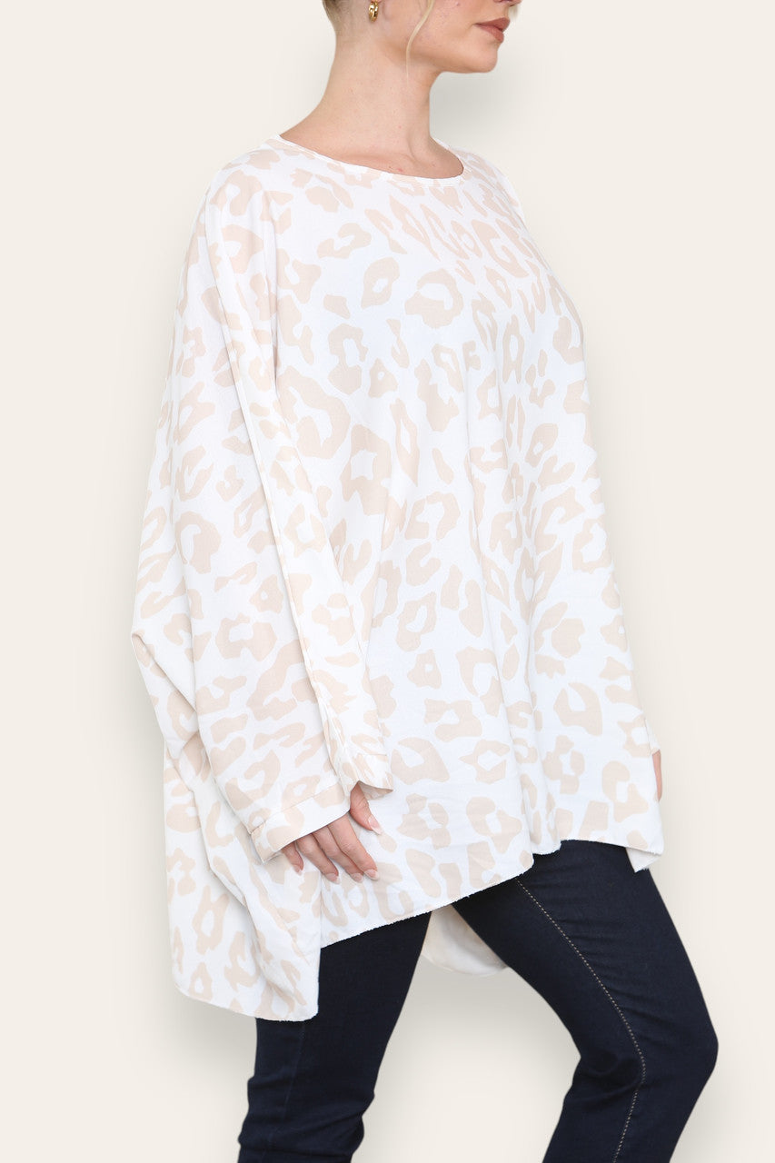 BATWING LEOPARD PRINT TOP STONE