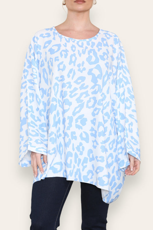BATWING LEOPARD PRINT TOP BLUE