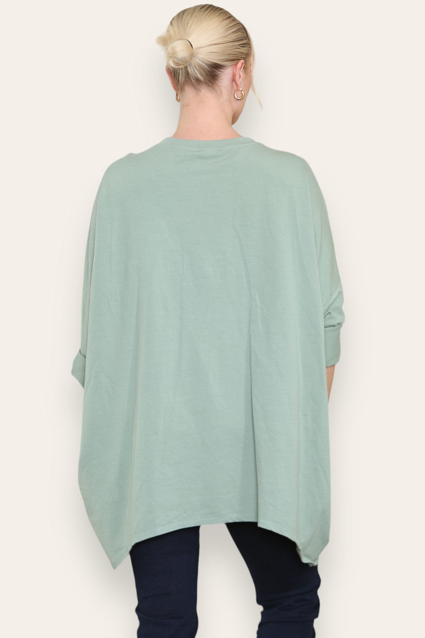 SEQUIN STAR COTTON SWEATSHIRT TOP KHAKI
