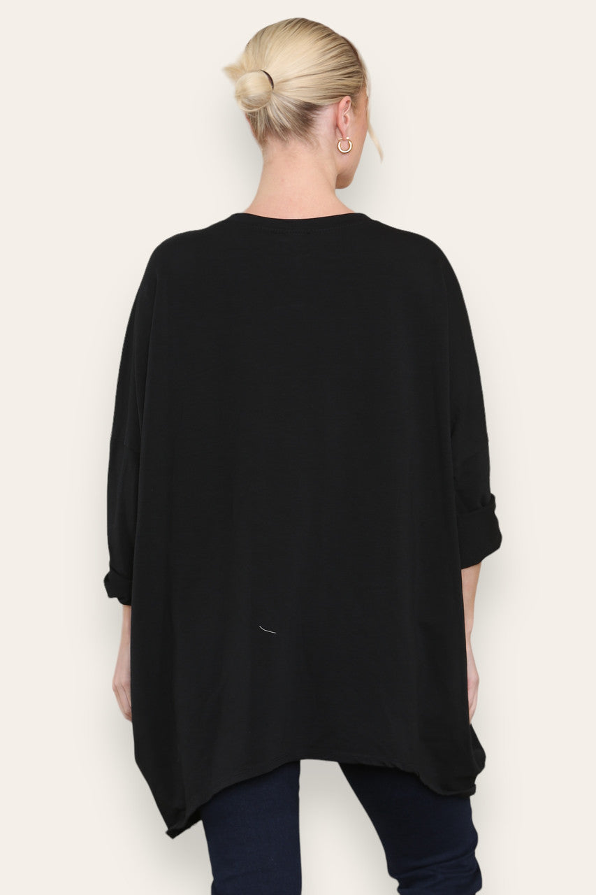 SEQUIN STAR COTTON SWEATSHIRT TOP BLACK