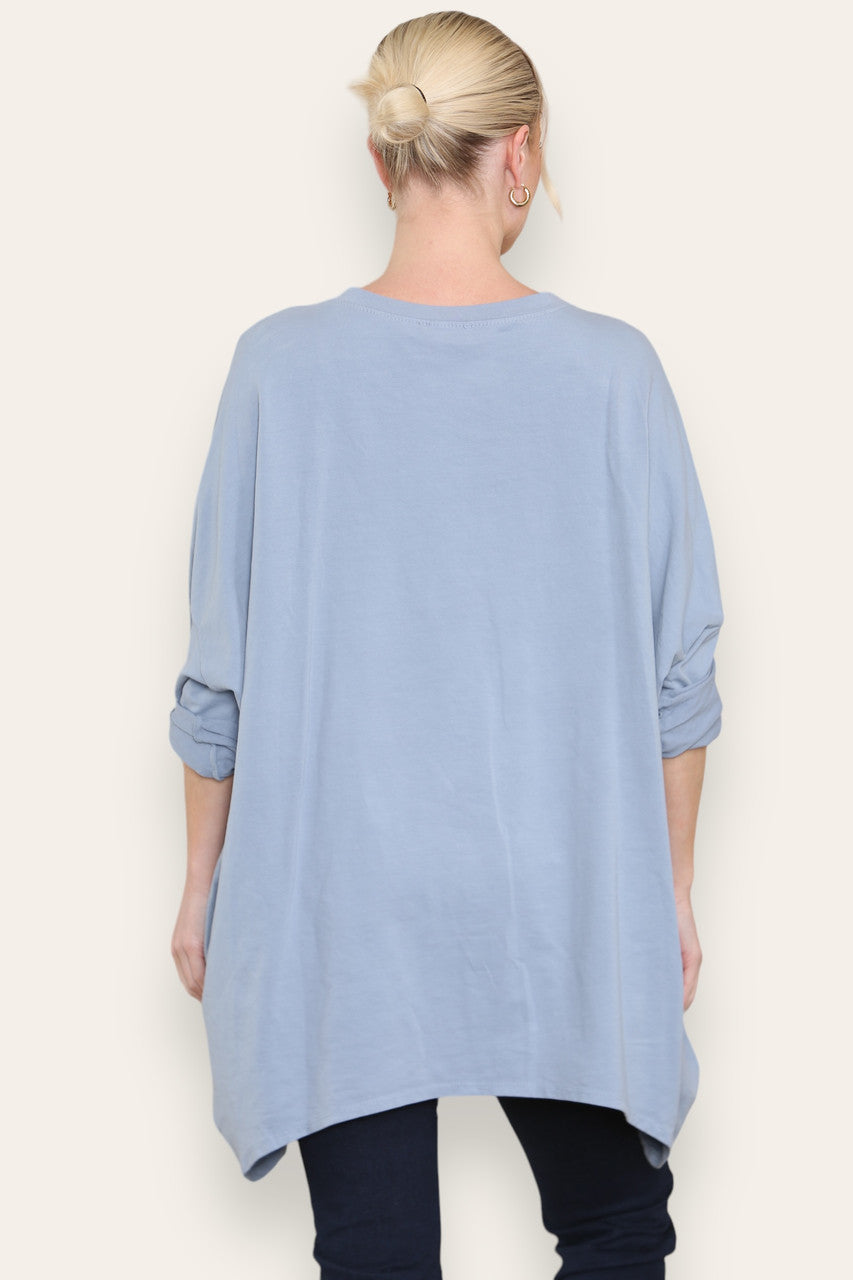 SEQUIN STAR COTTON SWEATSHIRT TOP DENIM