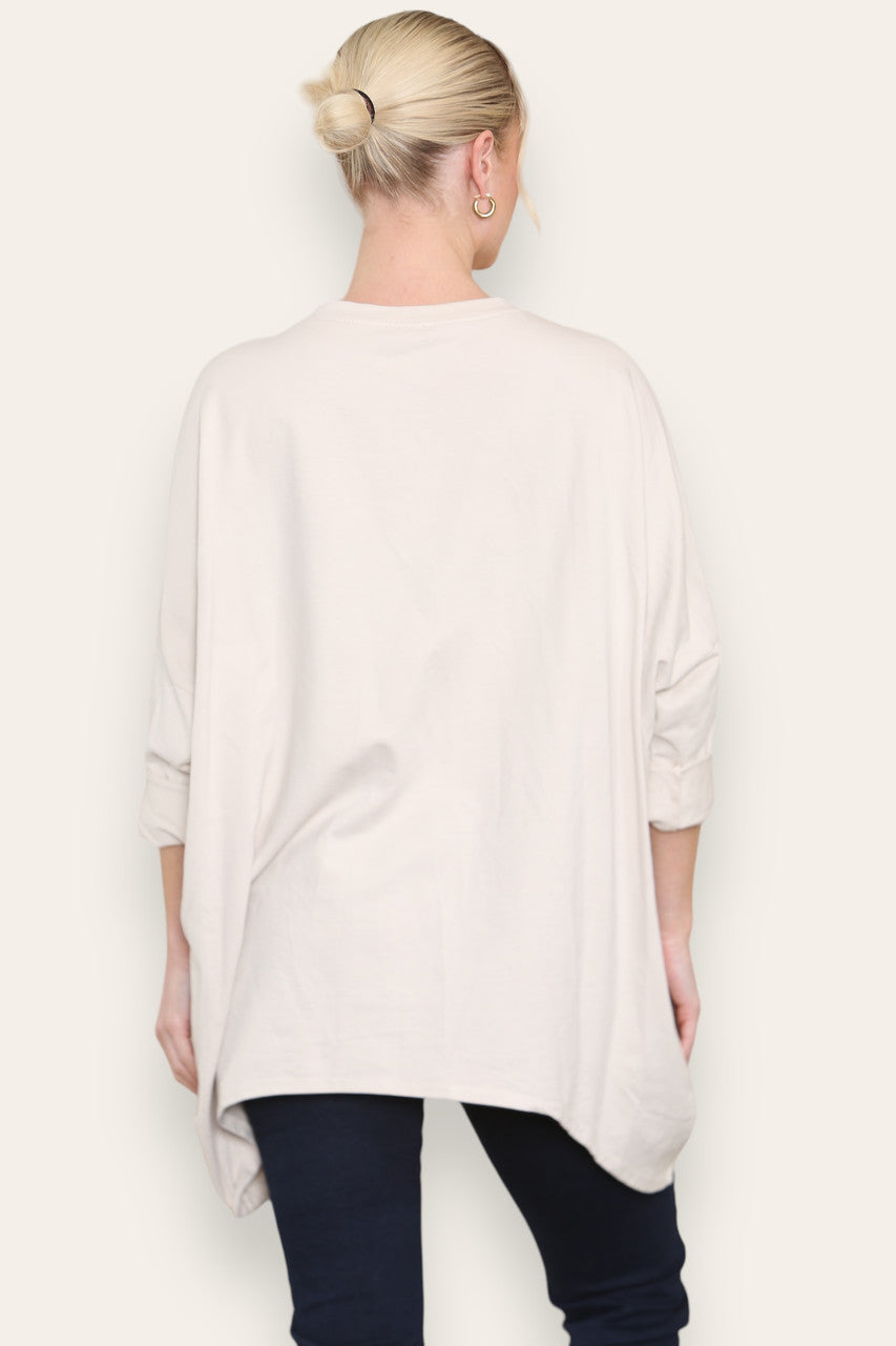 SEQUIN STAR COTTON SWEATSHIRT TOP STONE