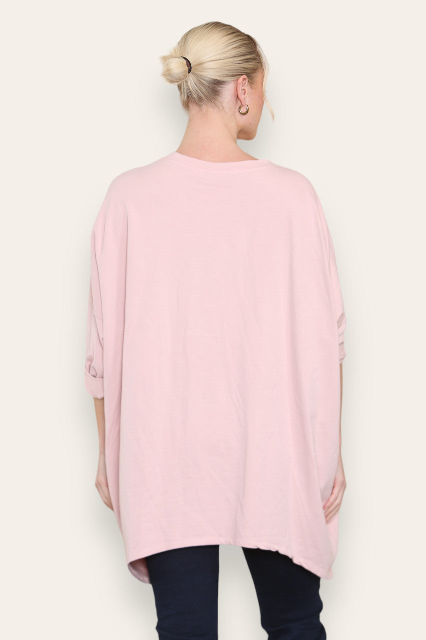 SEQUIN STAR COTTON SWEATSHIRT TOP DUSTY PINK