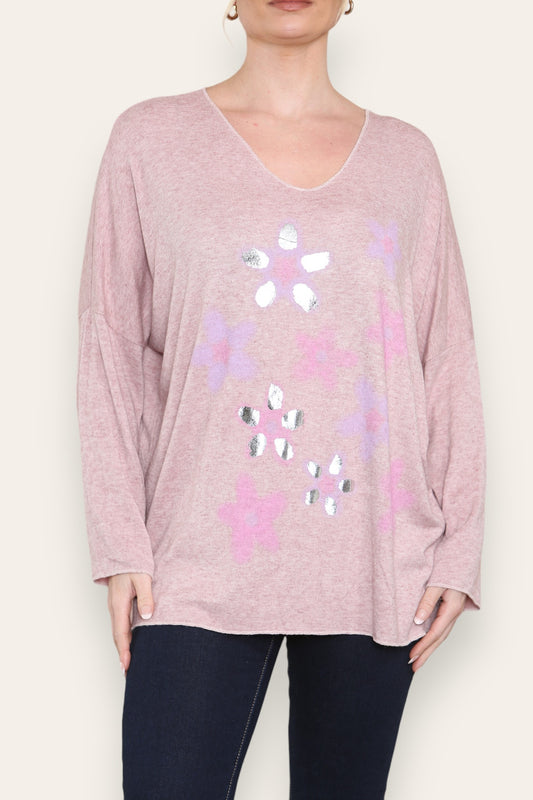 FOLIE BLOEMENPRINT FIJNGEBREIDE TOP STOFROZE