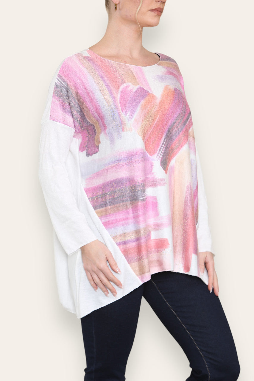 WATERCOLOUR HEART FINE KNIT TOP WHITE