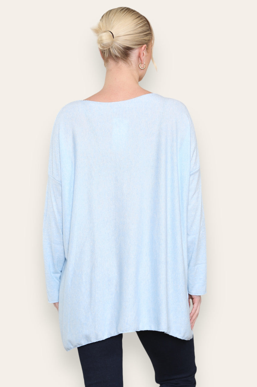 WATERCOLOUR HEART FINE KNIT TOP LIGHT BLUE