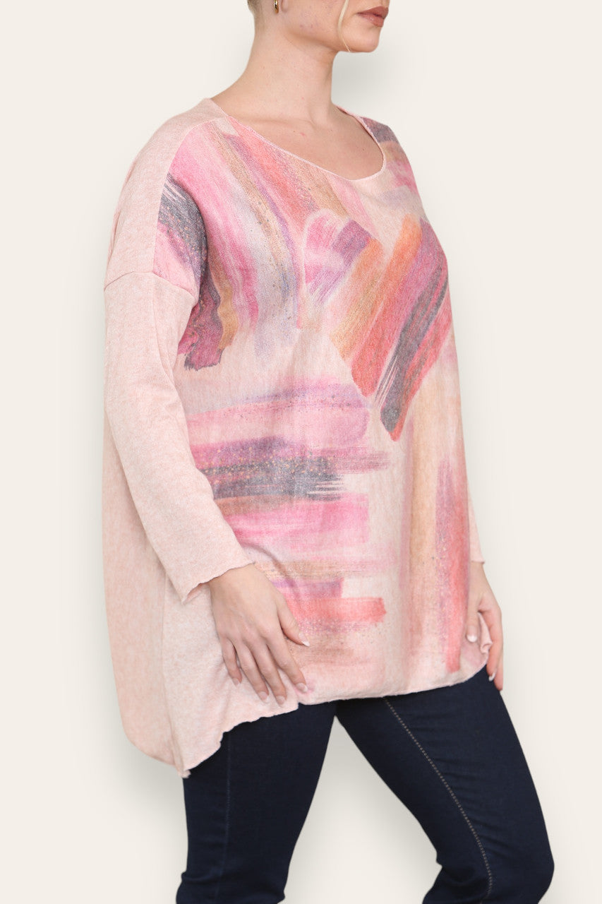 WATERCOLOUR HEART FINE KNIT TOP DUSTY PINK