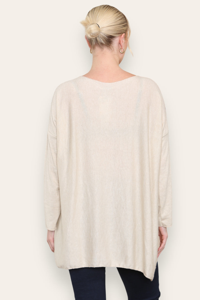WATERCOLOUR HEART FINE KNIT TOP STONE