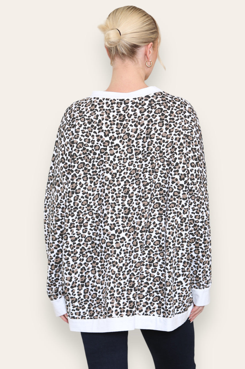 LEOPARD PRINT COTTON SWEATSHIRT TOP WHITE