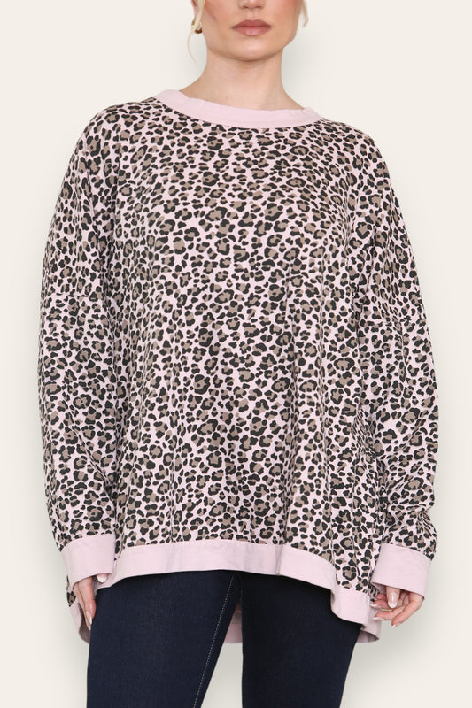 LEOPAARDPRINT KATOENEN SWEATER TOP STOFROZE