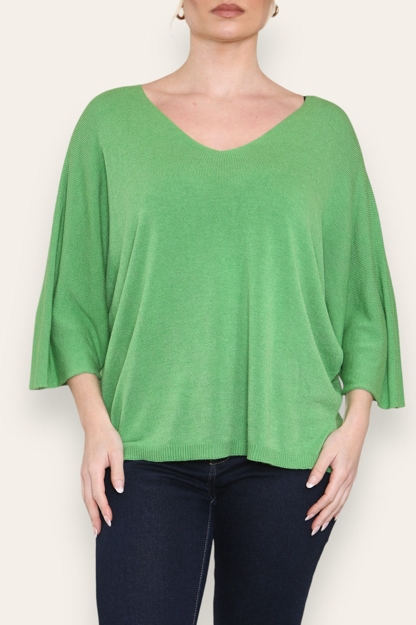 FINE KNIT BATWING TOP GREEN