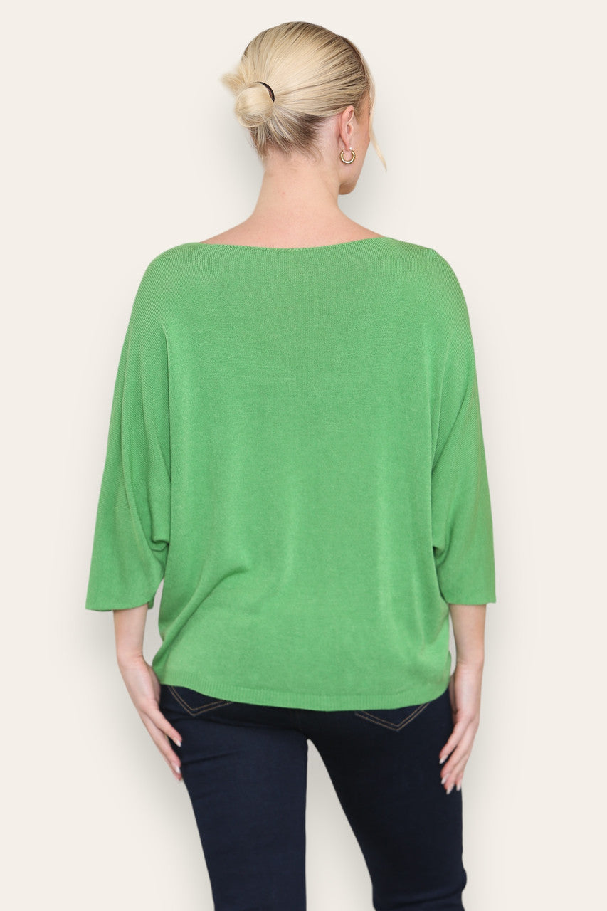 FINE KNIT BATWING TOP GREEN