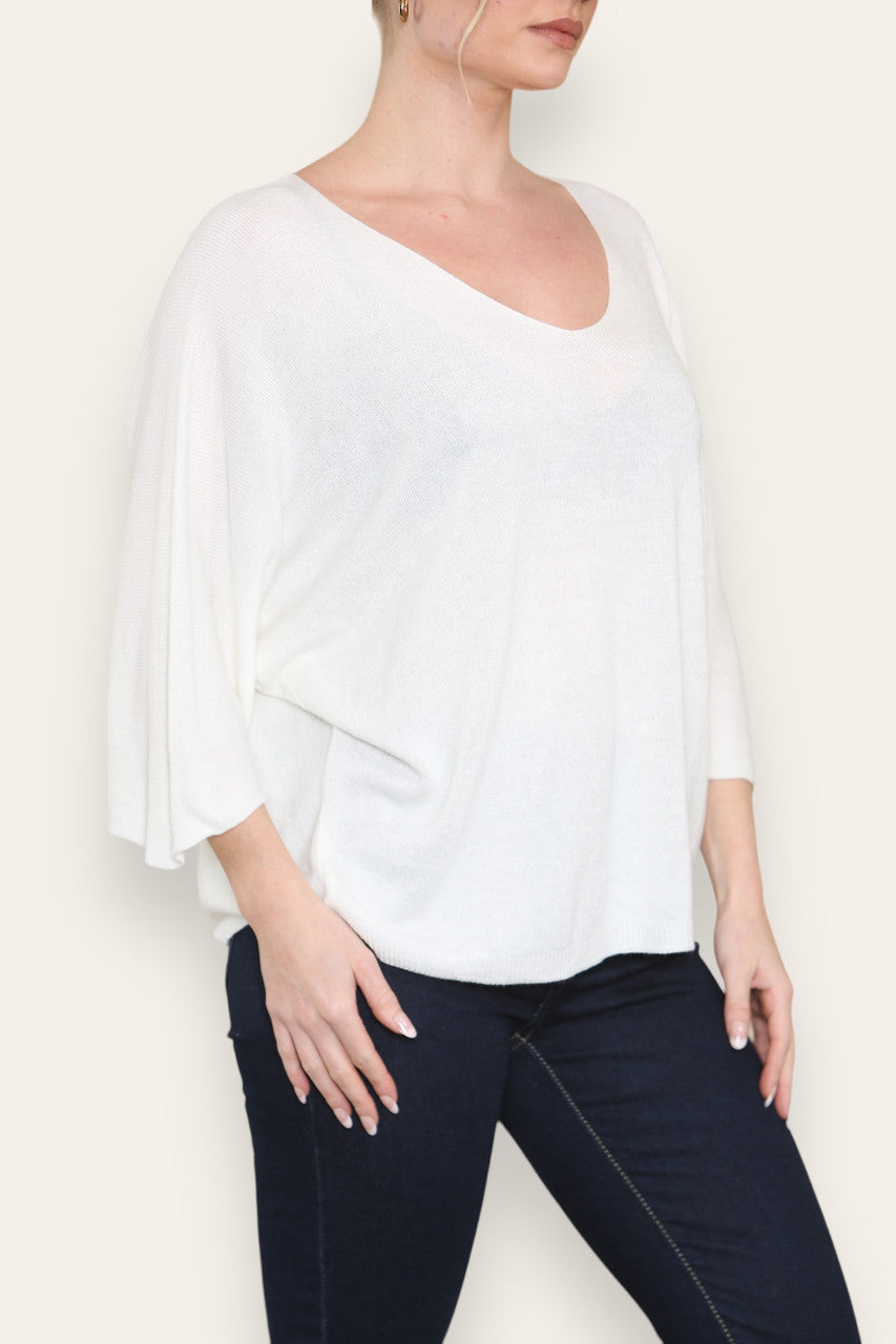 FINE KNIT BATWING TOP WHITE