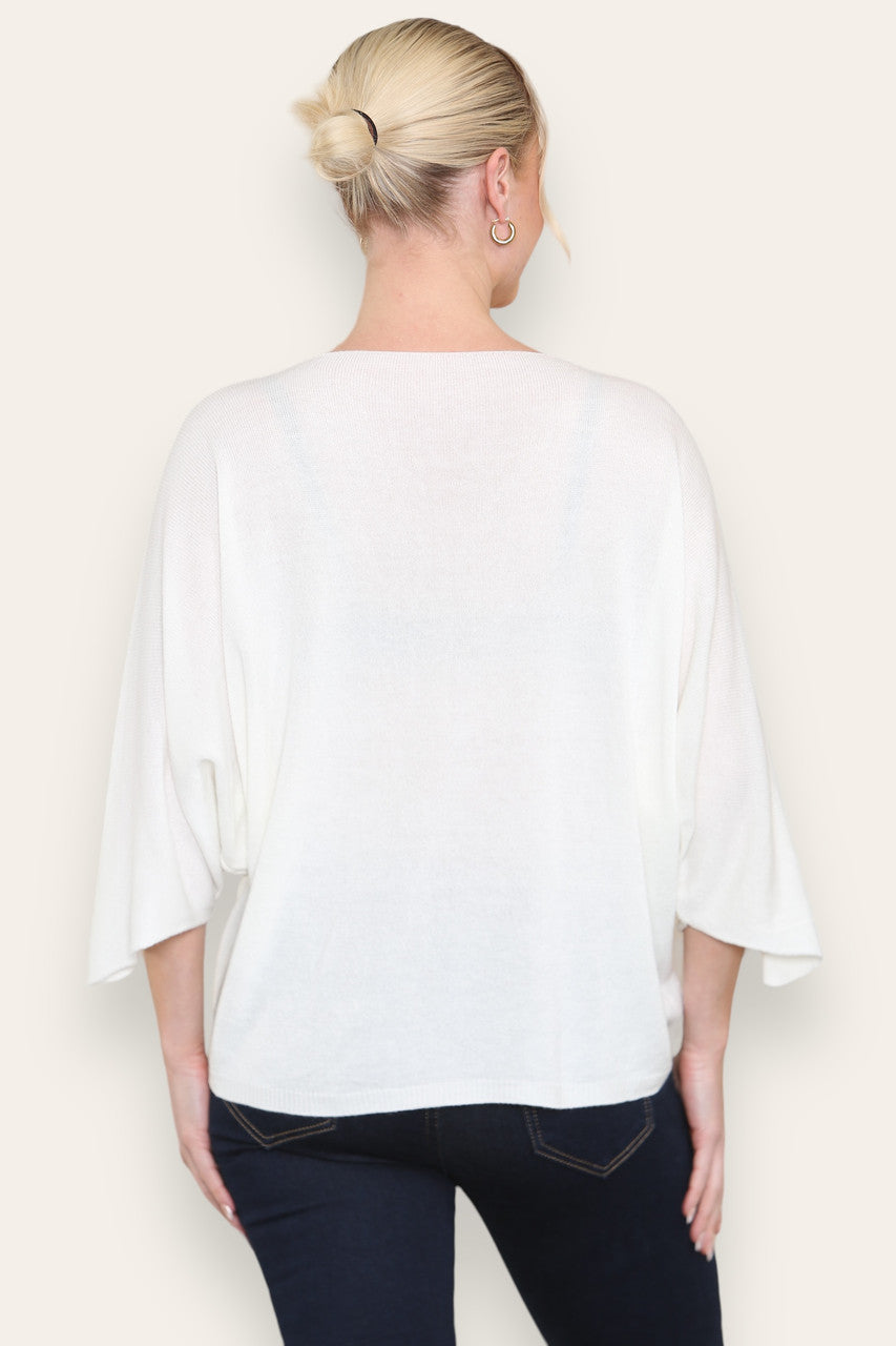 FINE KNIT BATWING TOP WHITE