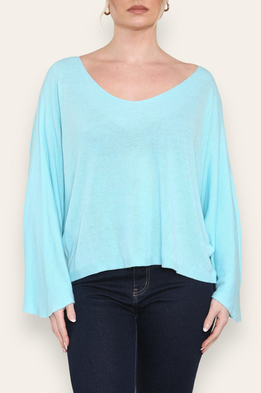FIJNE GEBREIDE BATWING TOP TURQUOISE