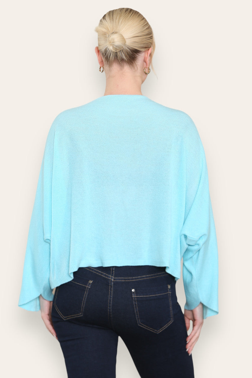 FINE KNIT BATWING TOP TURQUOISE
