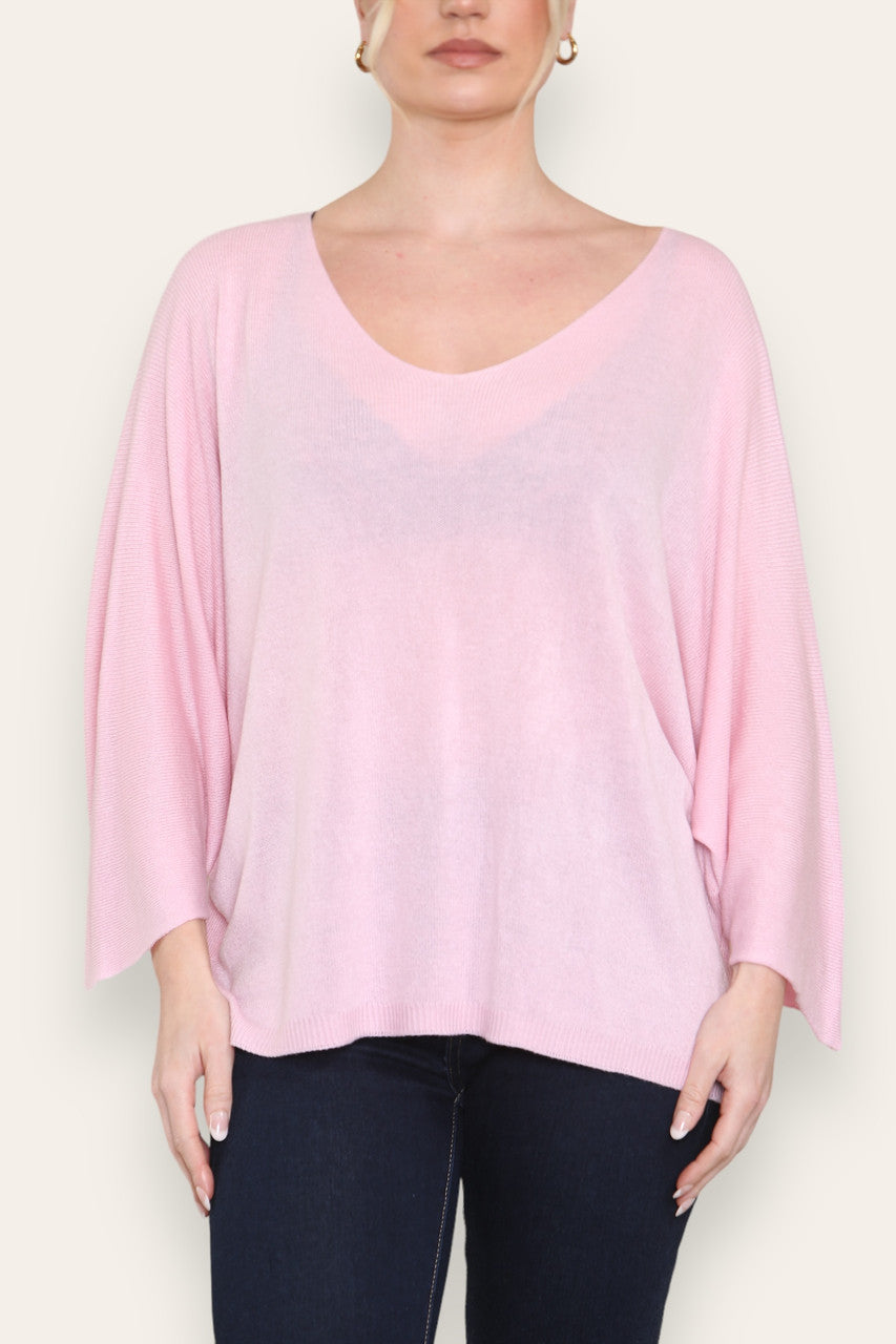 FINE KNIT BATWING TOP PINK