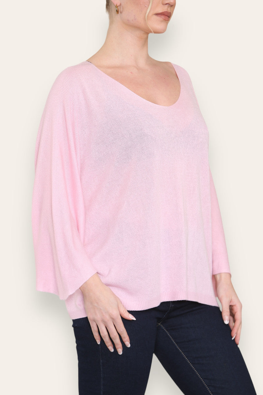 FINE KNIT BATWING TOP PINK