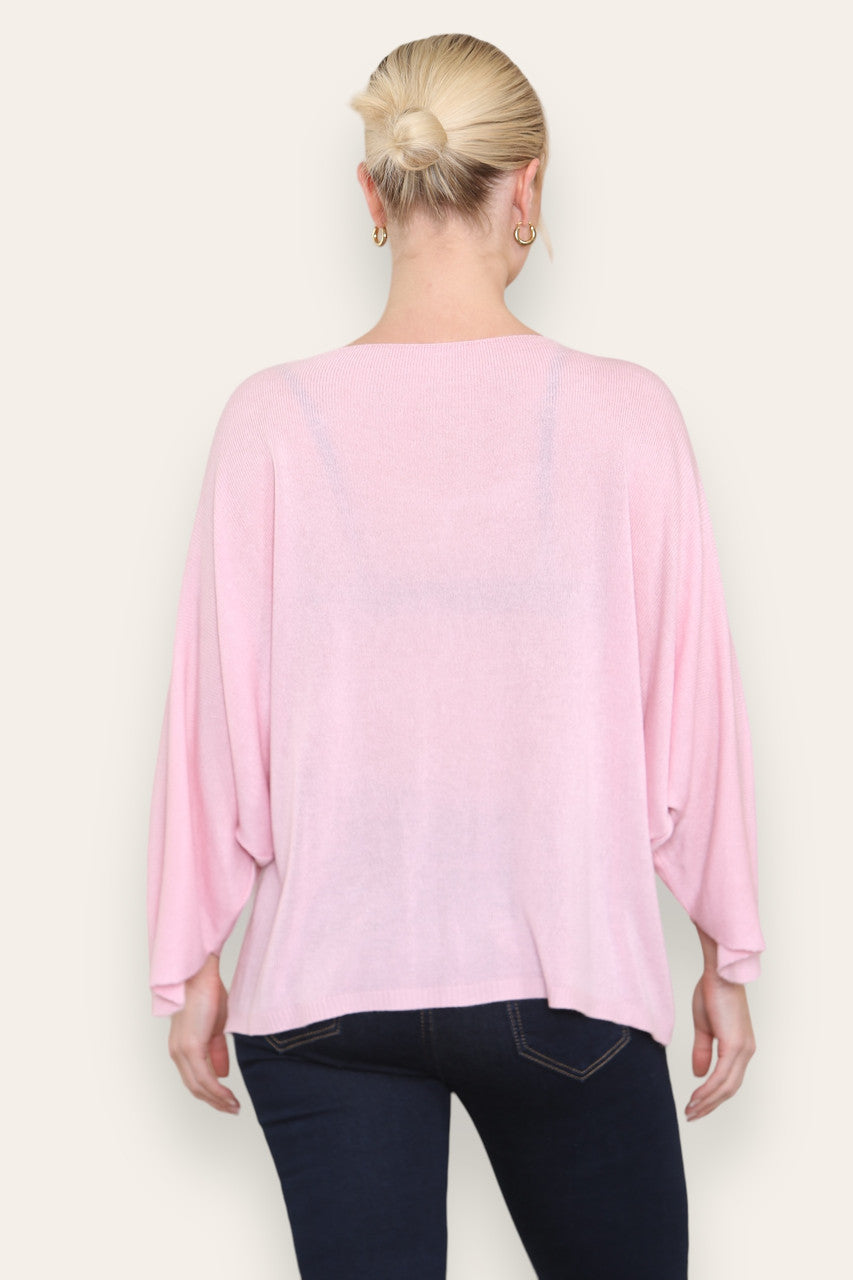 FINE KNIT BATWING TOP PINK