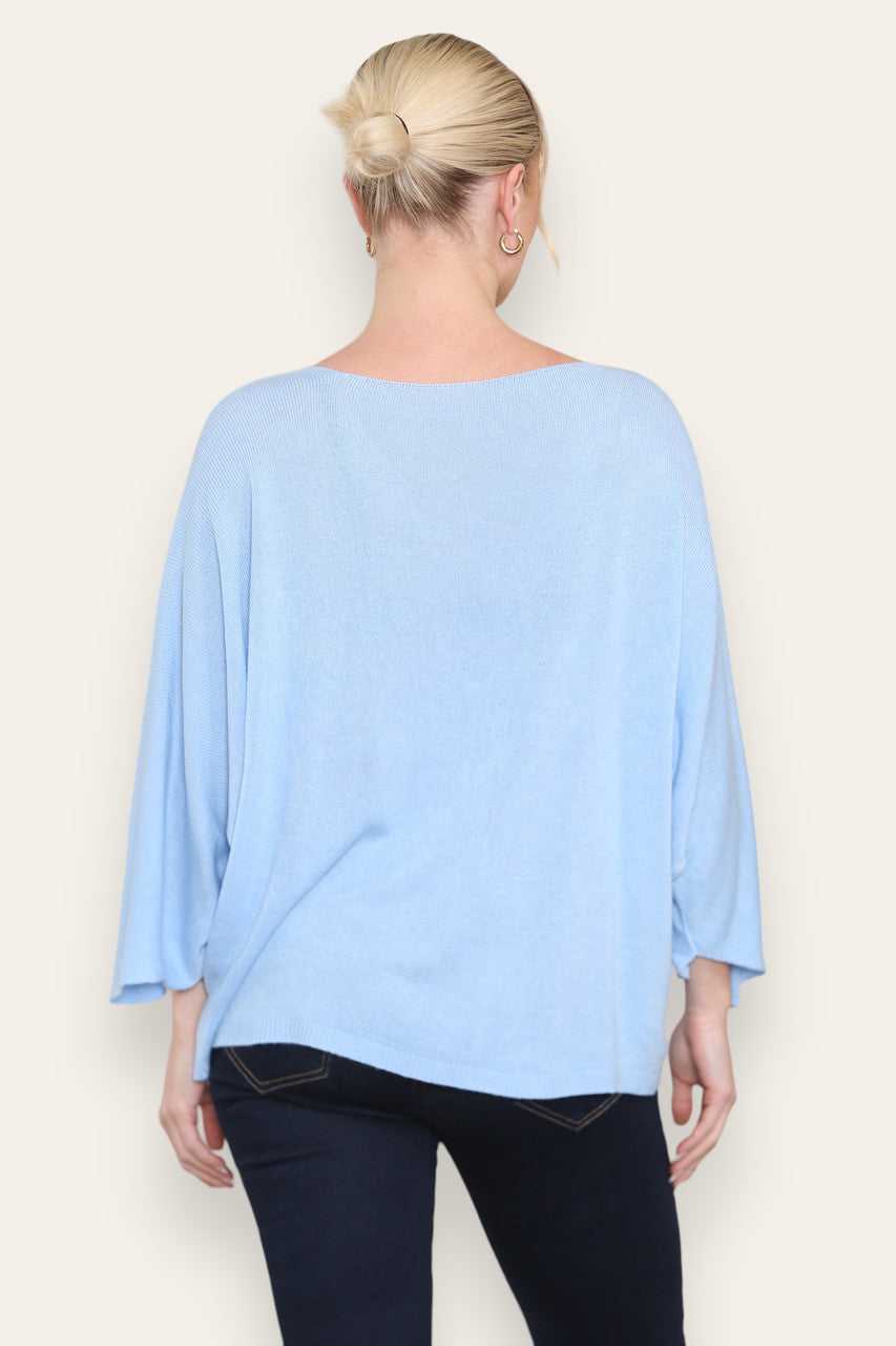 FINE KNIT BATWING TOP LIGHT BLUE