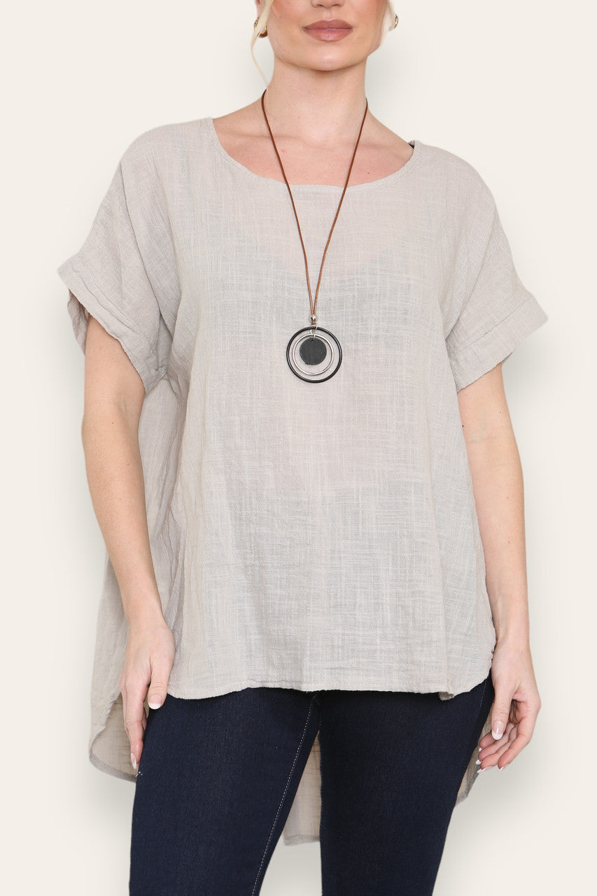 BUTTON BACK DETAIL TOP WITH NECKLACE STONE