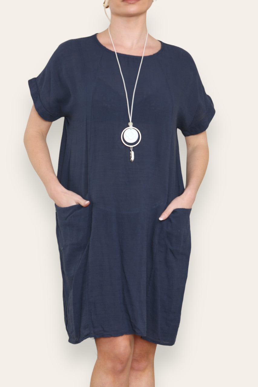 PLAIN TUNIC DRESS WITH POCKETS NAVY