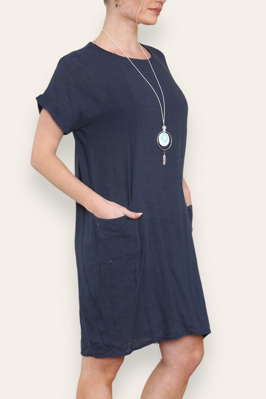 PLAIN TUNIC DRESS WITH POCKETS NAVY