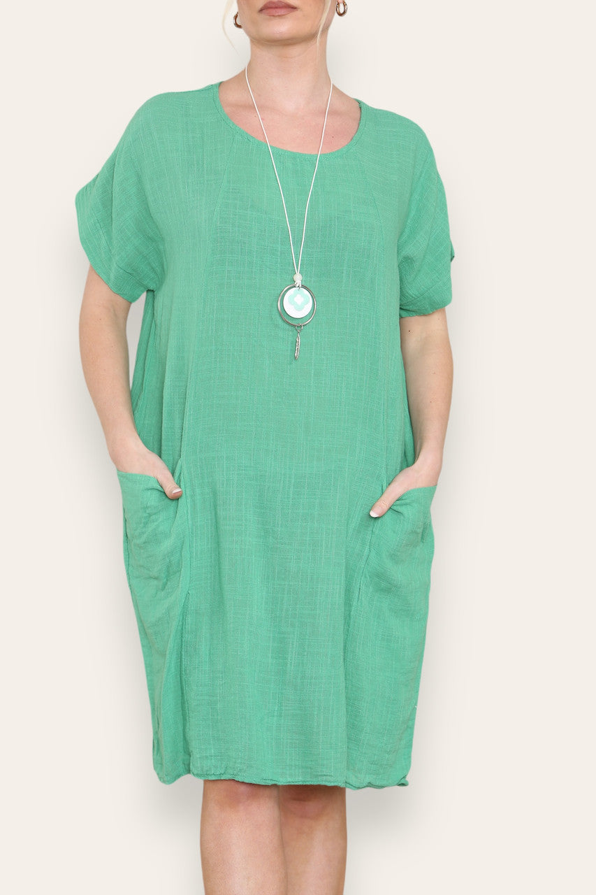 PLAIN TUNIC DRESS WITH POCKETS GREEN
