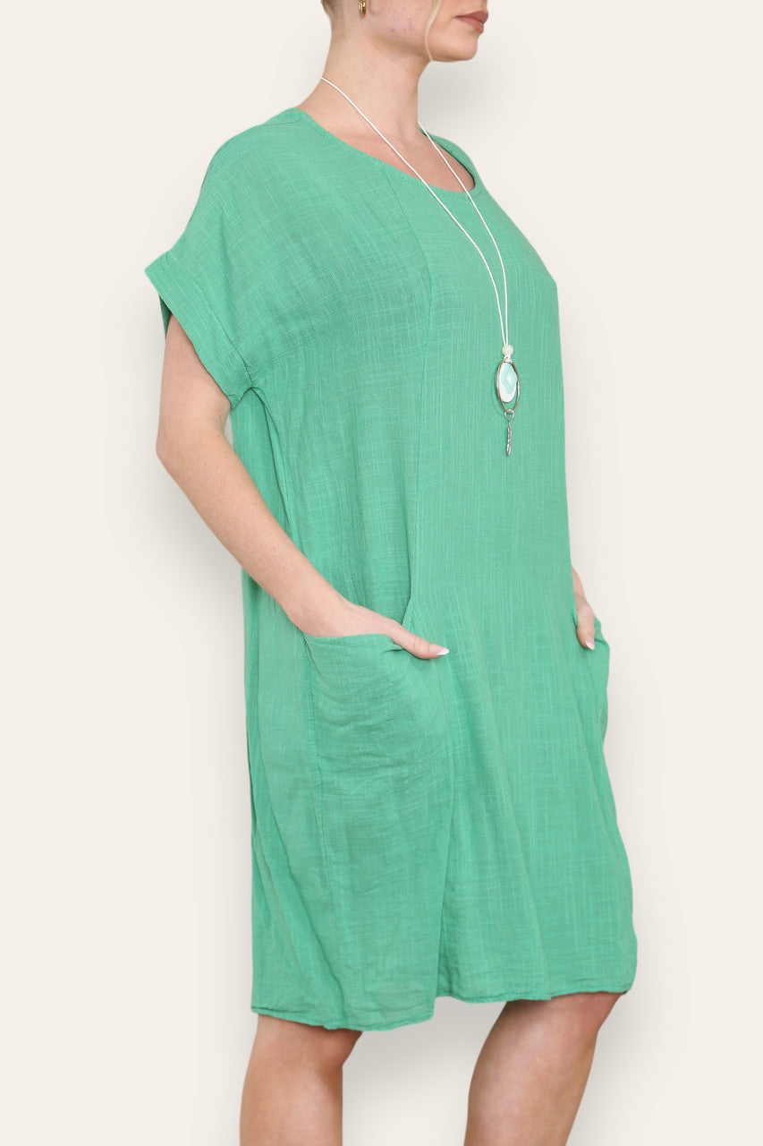 PLAIN TUNIC DRESS WITH POCKETS GREEN