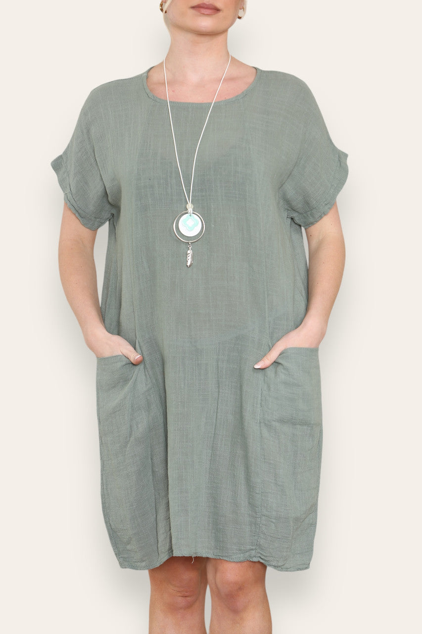 PLAIN TUNIC DRESS WITH POCKETS KHAKI