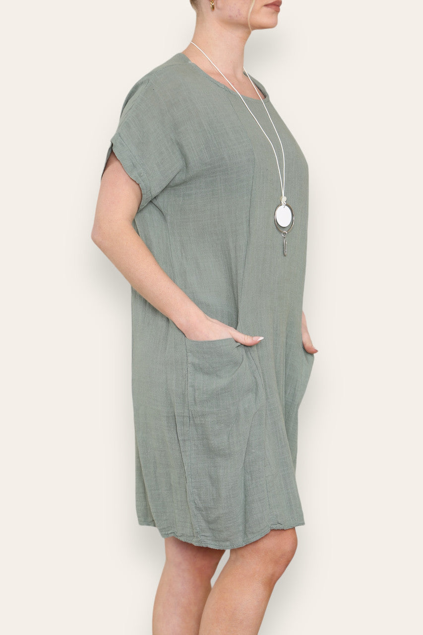 PLAIN TUNIC DRESS WITH POCKETS KHAKI