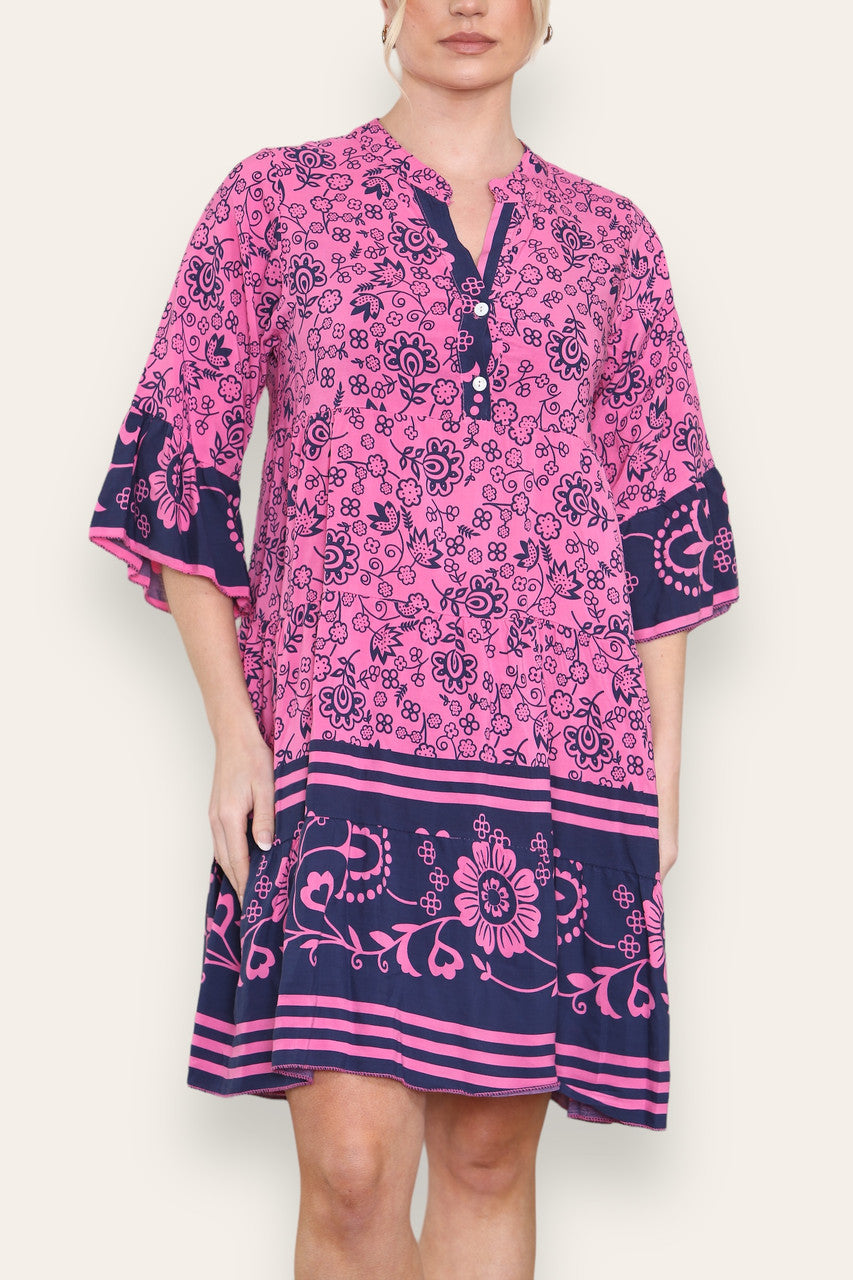 FLORAL PRINT SHIRT DRESS CERISE