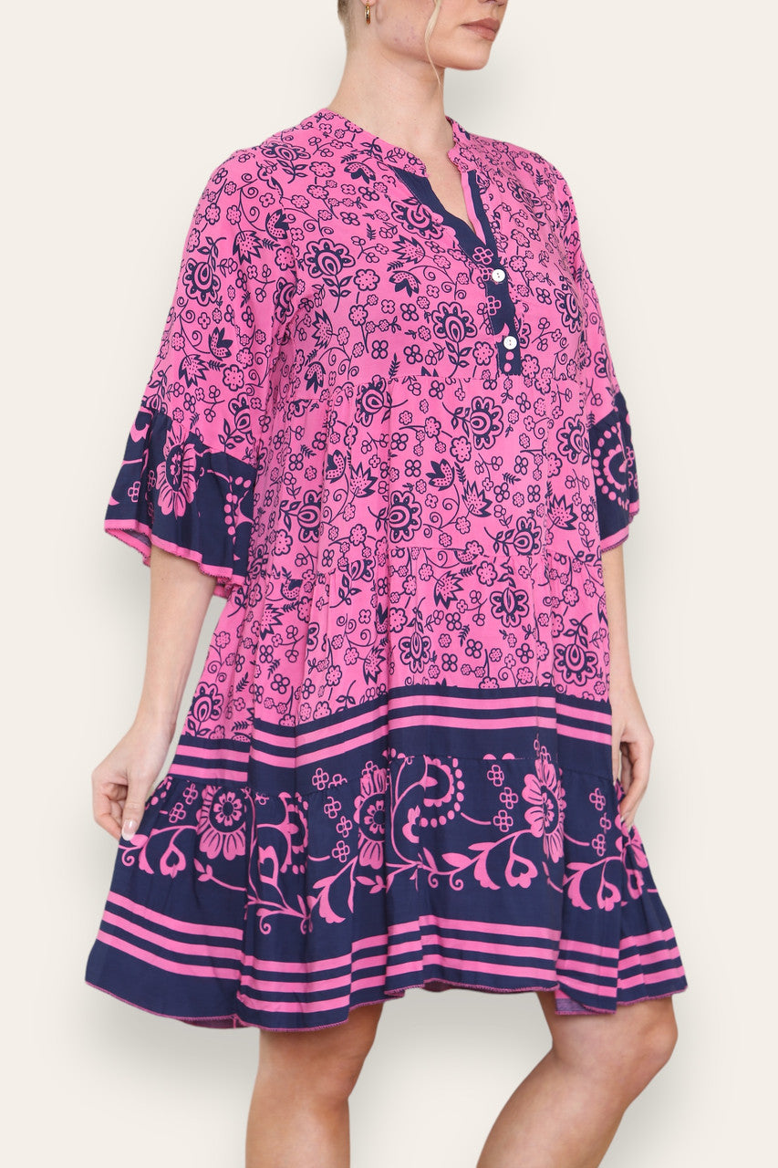 FLORAL PRINT SHIRT DRESS CERISE