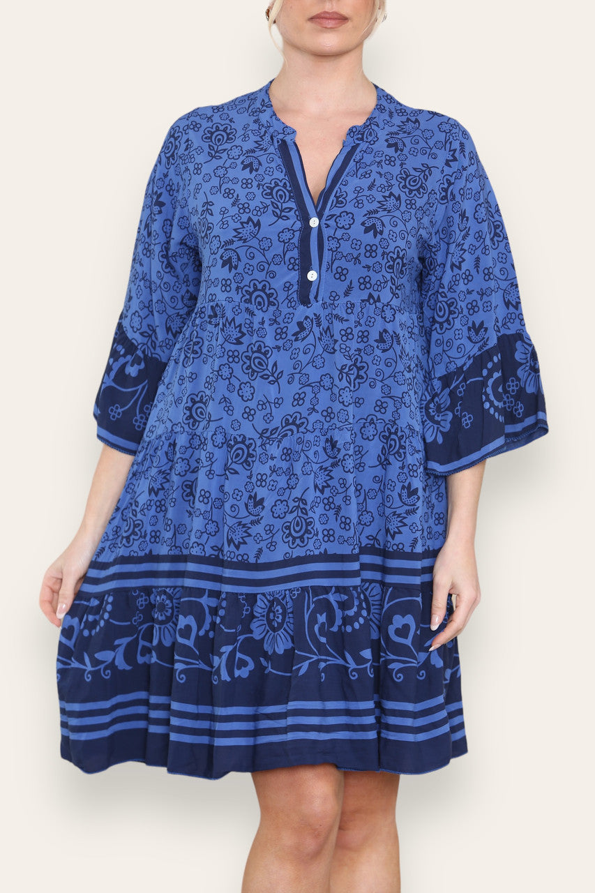 FLORAL PRINT SHIRT DRESS ROYAL BLUE