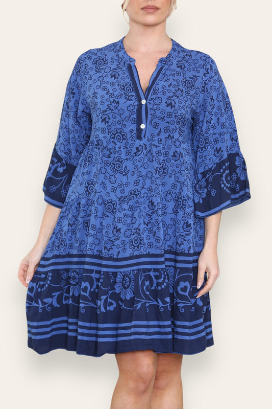 FLORAL PRINT SHIRT DRESS ROYAL BLUE