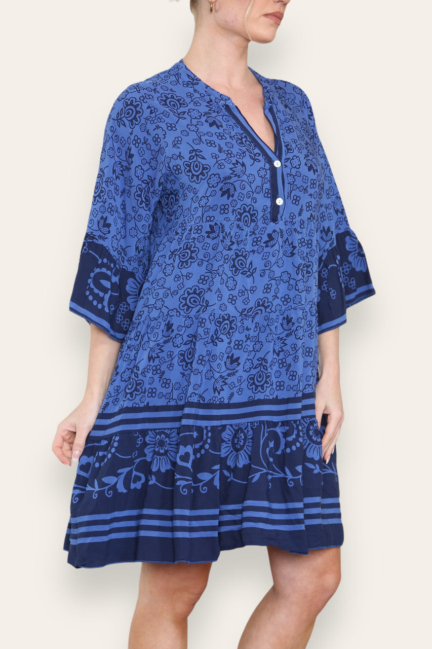 FLORAL PRINT SHIRT DRESS ROYAL BLUE