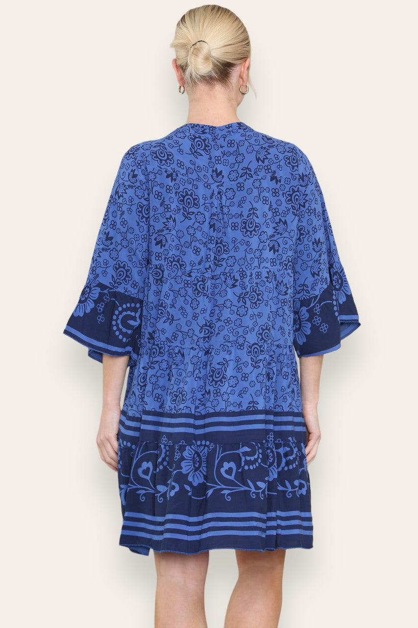 FLORAL PRINT SHIRT DRESS ROYAL BLUE