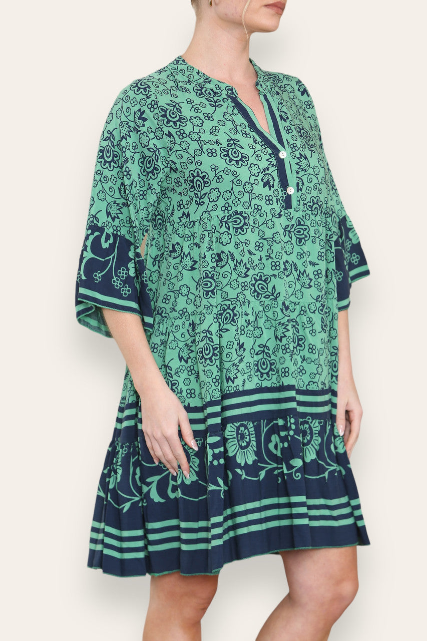 FLORAL PRINT SHIRT DRESS GREEN