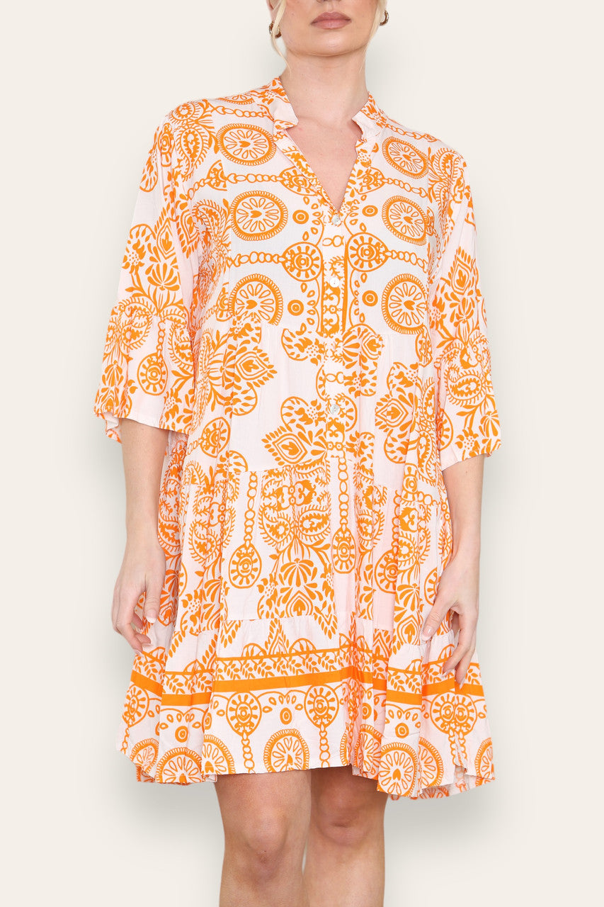 HEMDJESJURK MET GRIEKSE PRINT ORANJE