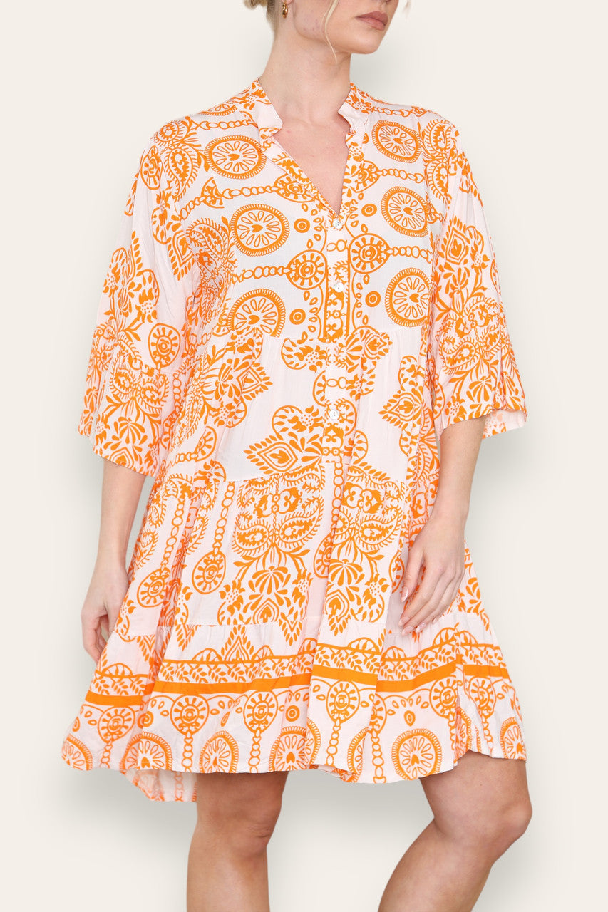 HEMDJESJURK MET GRIEKSE PRINT ORANJE