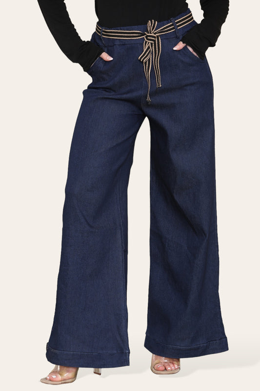 WIJDE BROEK MET STRETCH IN JEANSSTOF